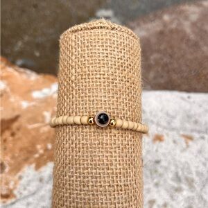 Gold and Cream Evil Eye Beaded Bracelet